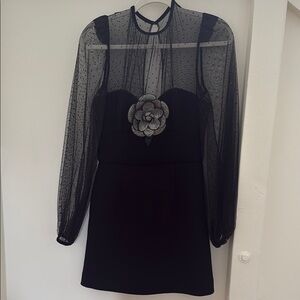 Rebecca Vallance Black Mini Dress with Sheer Sleeves